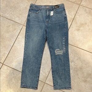 NWT! Express Super High Rise Slim Jeans 12 Acid Wash Destroy Distress